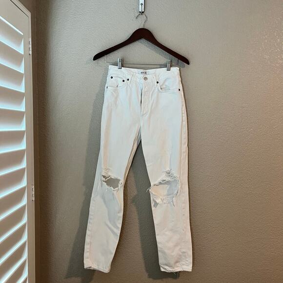Agolde Fen Jeans White Organic Cotton Distressing 26 Relaxed High Rise Taper - Picture 5 of 11